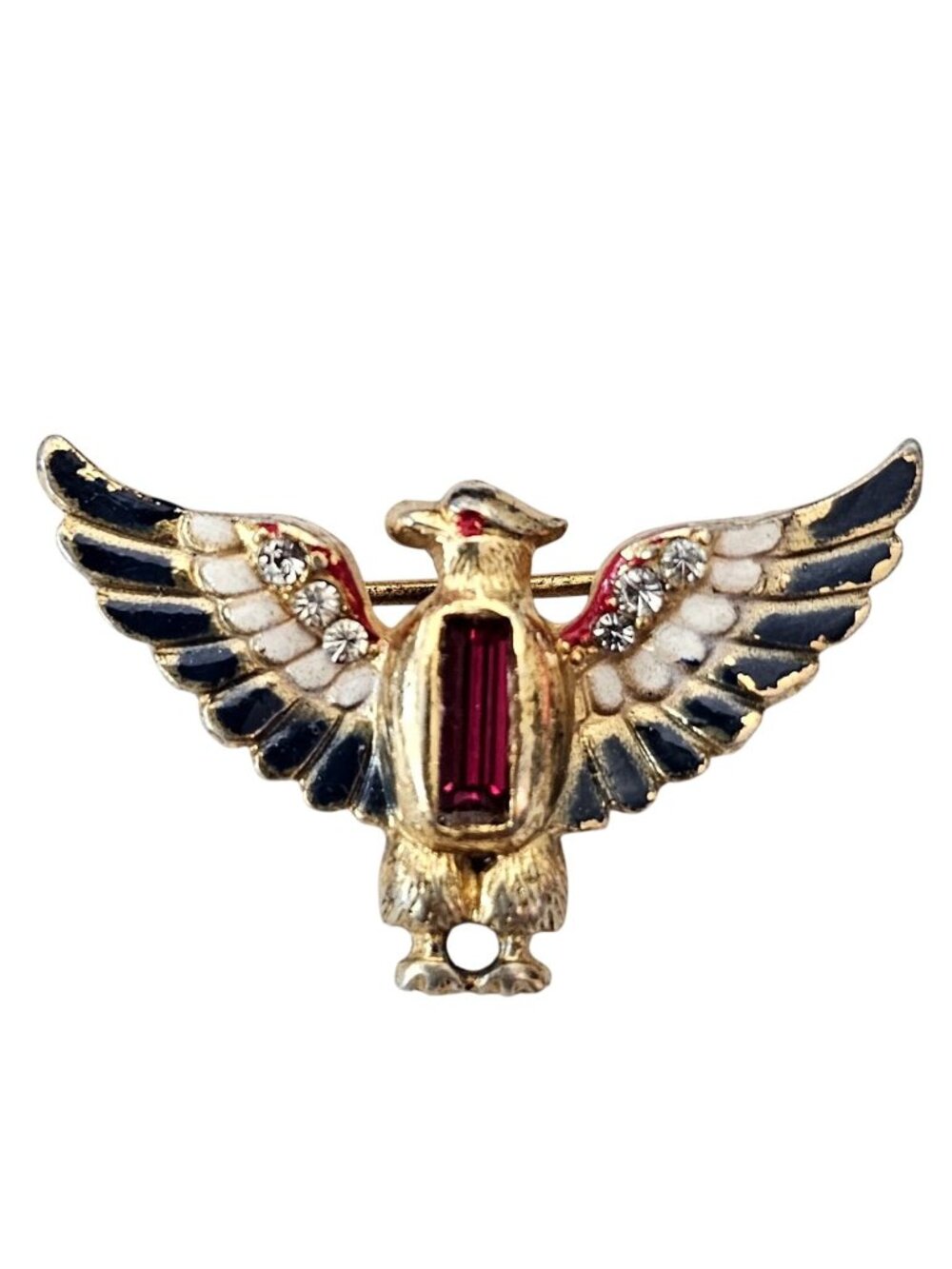 Coro Sterling Vermeil Eagle Brooch Rhinestone Blue White Enamel Small Pin J872